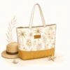 Illustration sac de plage personnalisable motif palmiers et raphia sur le site Johanna Créations