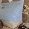 Sac de plage grande taille rayures vertes et base raphia sur le site Johanna Créations