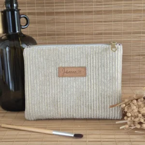 Trousse plate doré Trousse plate doré en velours côtelé, doublure graou léopard sur le site Johanna Créations