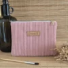 Trousse plate vieux rose Trousse plate velours côtelé rose poudré – sur le site Johanna Créations
